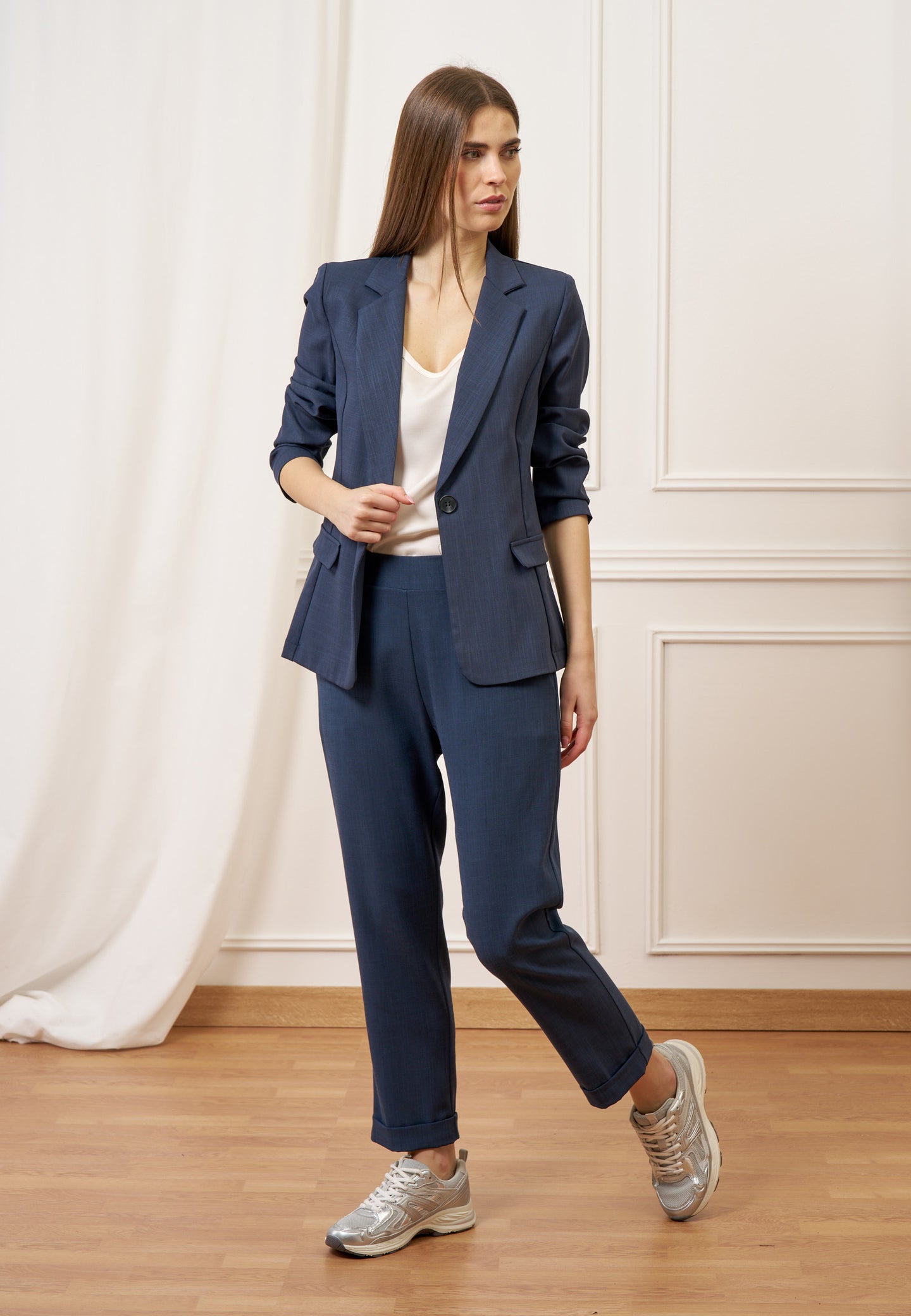 Pantalone dritto con risvolto - BLU
