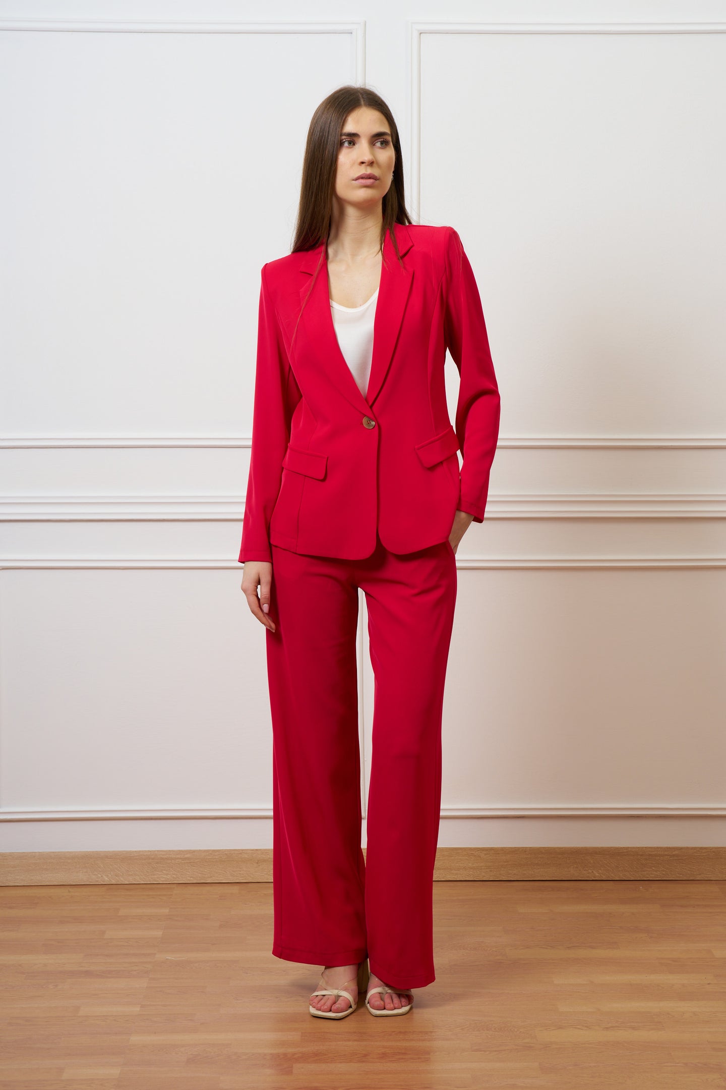 Pantalone palazzo tessuto fluido - ROSSO