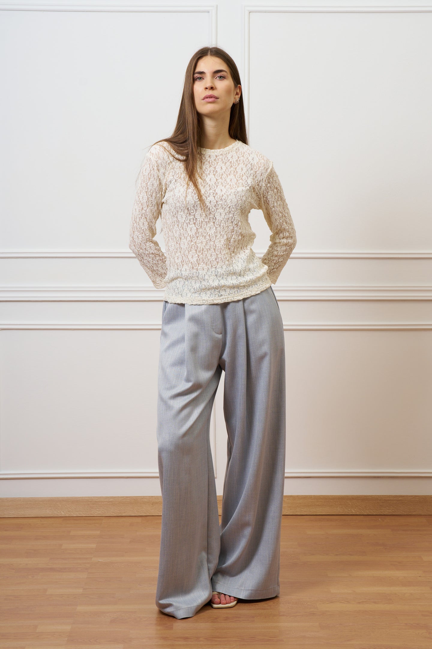 Pantalone ampio con lurex - CELESTE