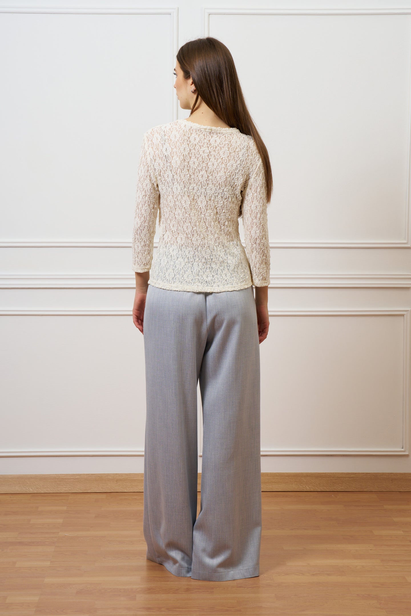 Pantalone ampio con lurex - CELESTE