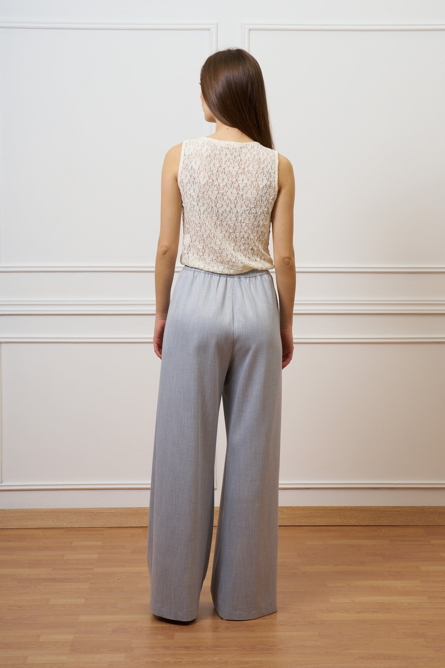 Pantalone ampio con lurex - CELESTE