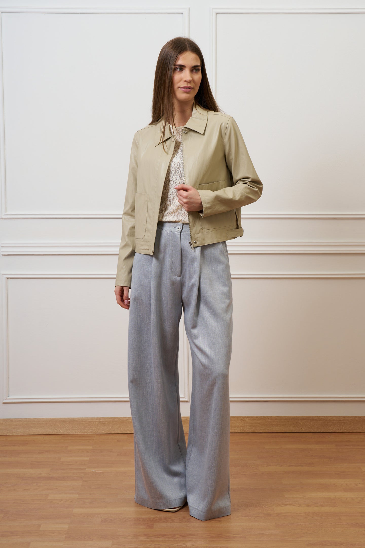 Pantalone ampio con lurex - CELESTE