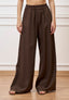Pantalone ampio in lino e viscosa - MARRONE