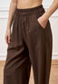 Pantalone ampio in lino e viscosa - MARRONE