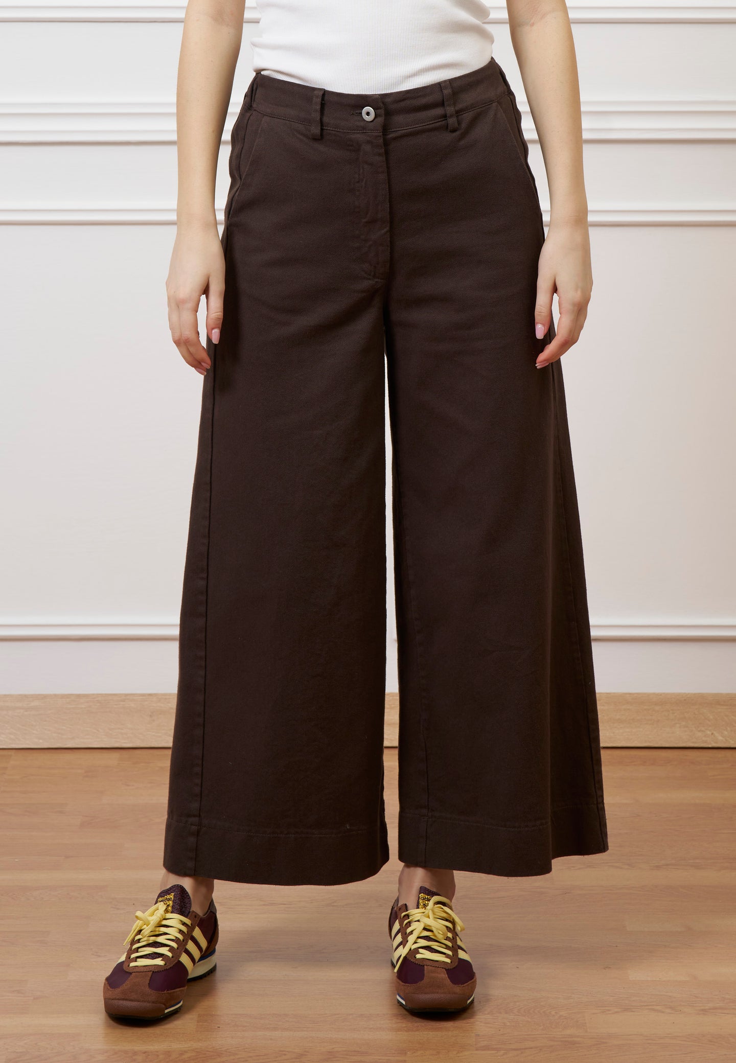 Pantalone cropped in gabardina - MARRONE