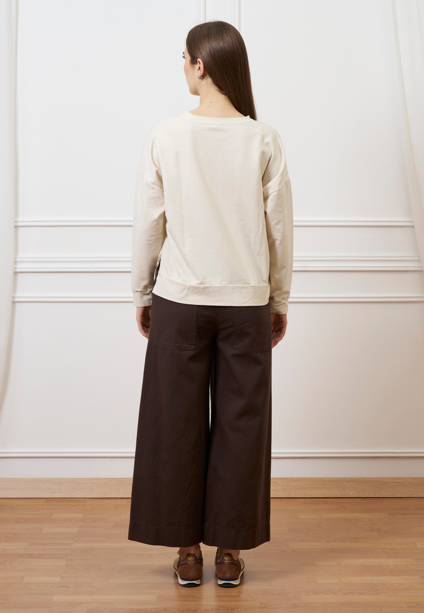 Pantalone cropped in gabardina - MARRONE