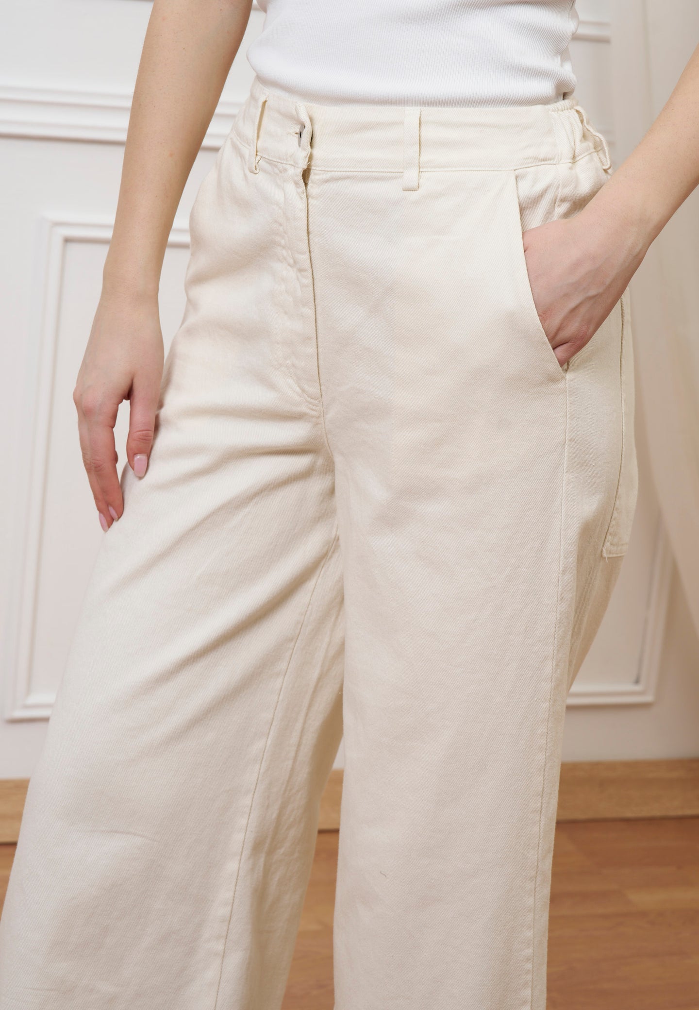 Pantalone cropped in gabardina - AVORIO