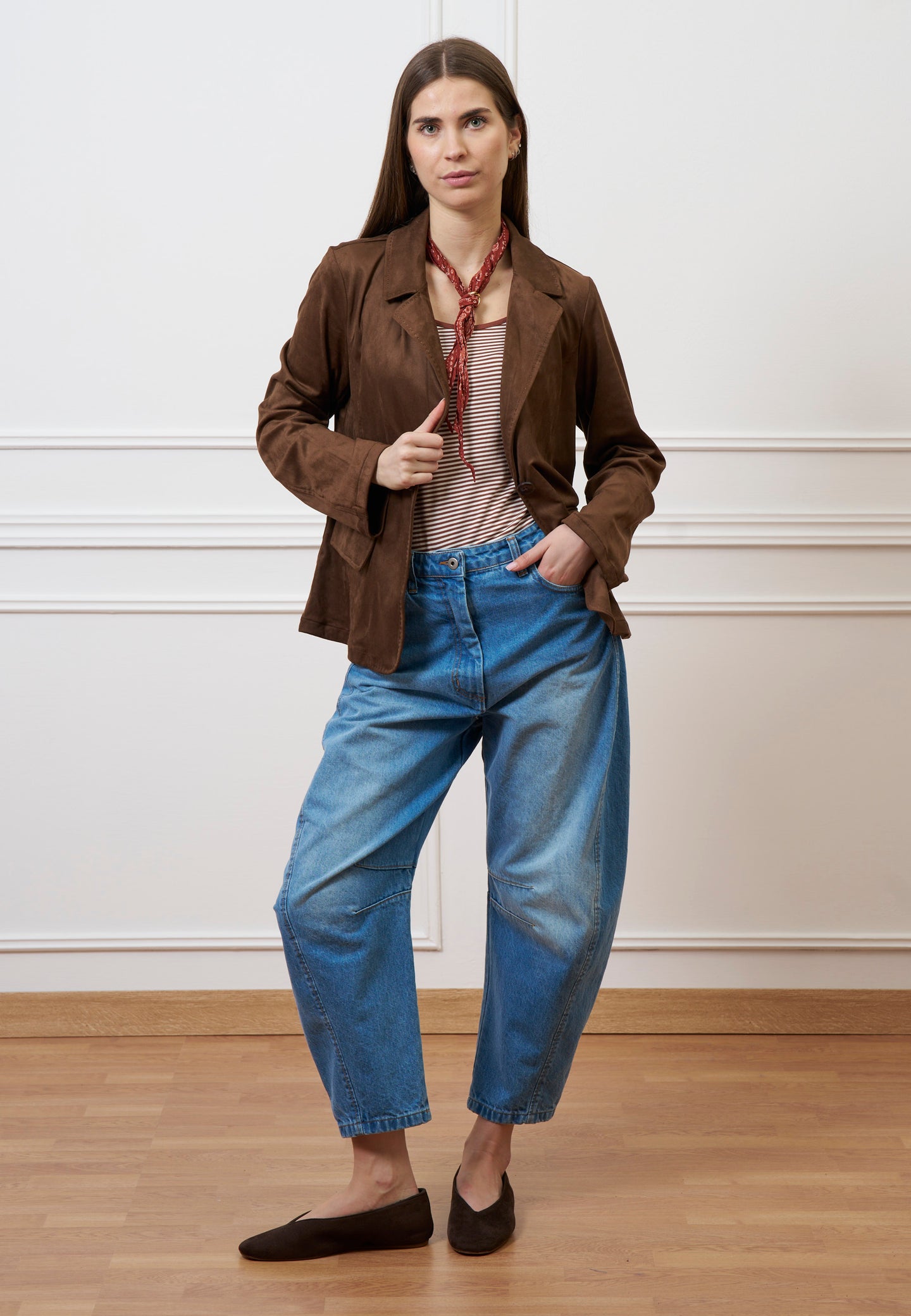 Jeans a vita alta con cuciture - BLU