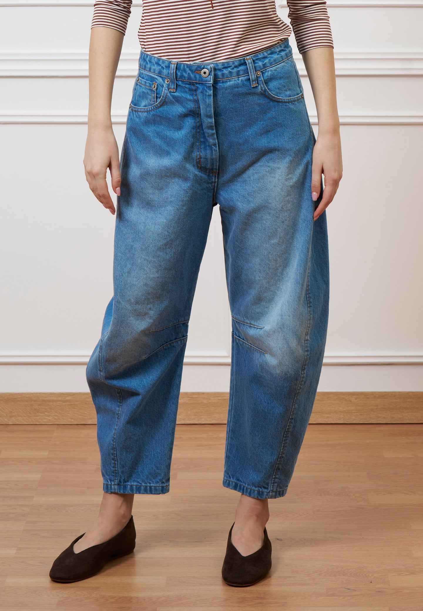 Jeans a vita alta con cuciture - BLU
