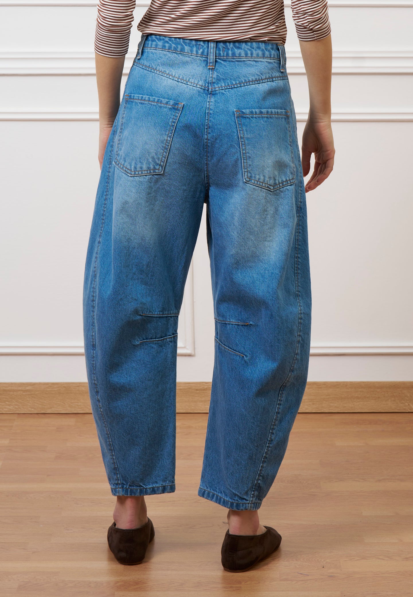 Jeans a vita alta con cuciture - BLU