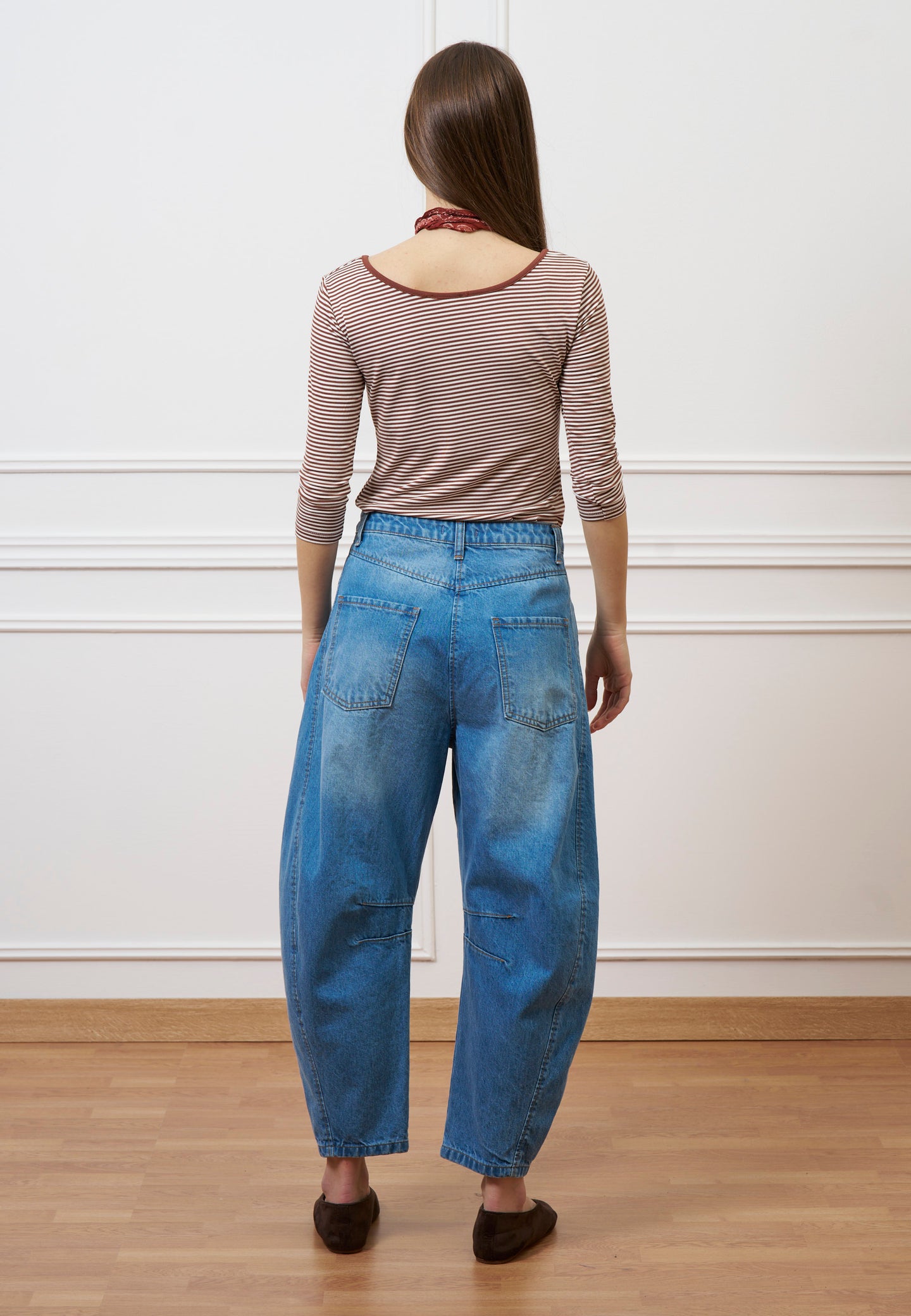 Jeans a vita alta con cuciture - BLU