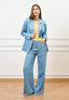Pantalone ampio effetto denim - CELESTE