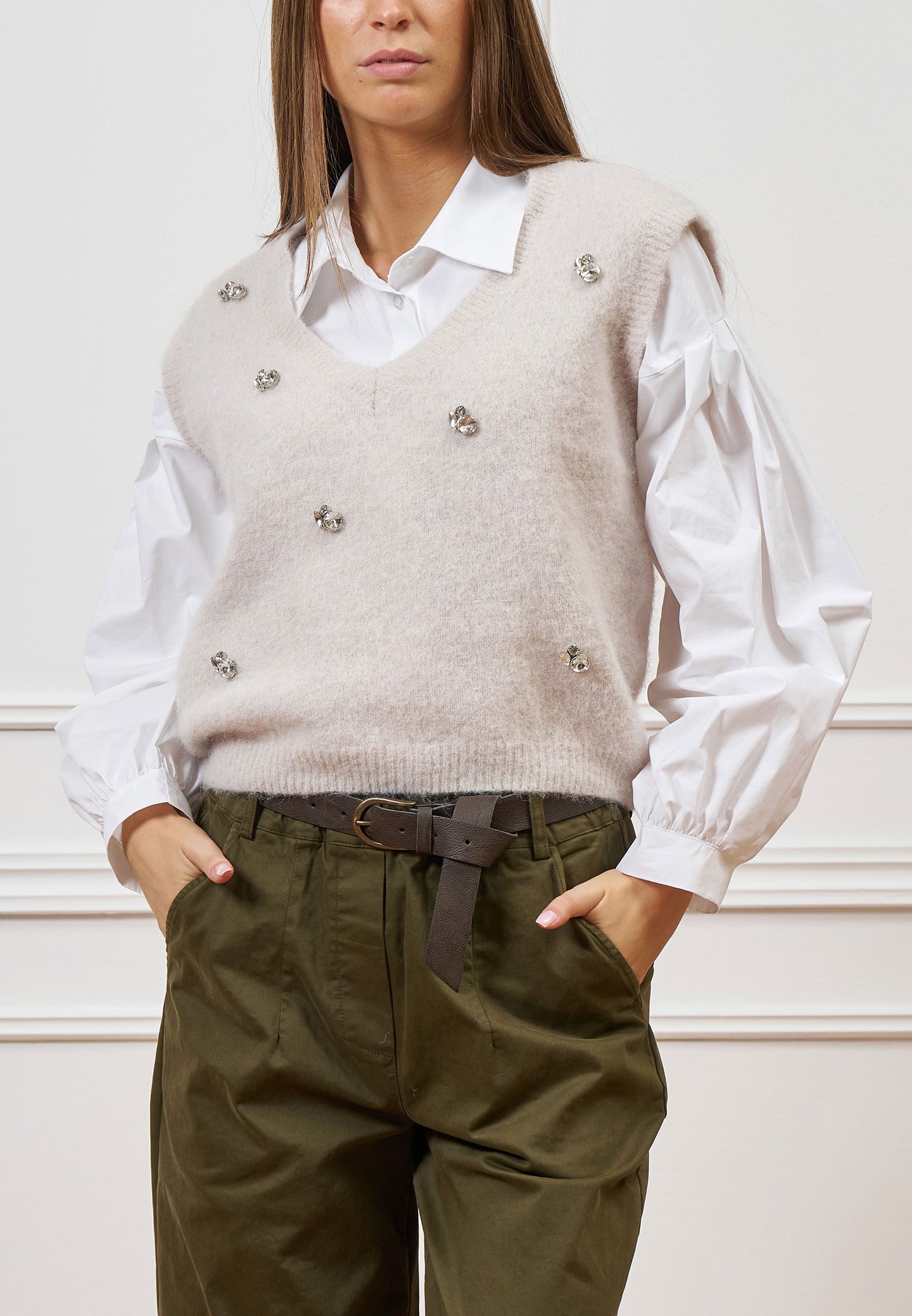 Maglia smanicata misto lana