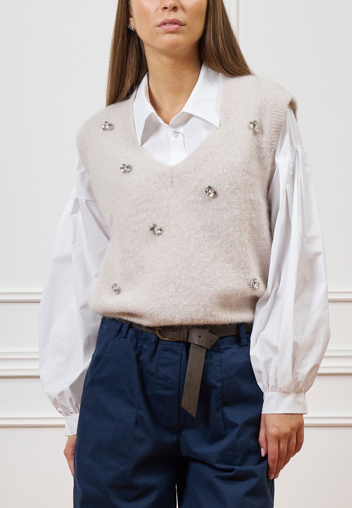 Maglia smanicata misto lana