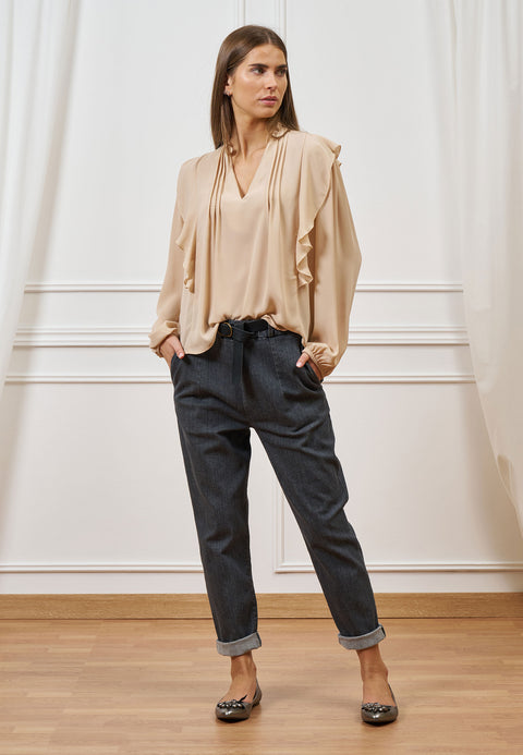 Pantalone effetto denim con cintura