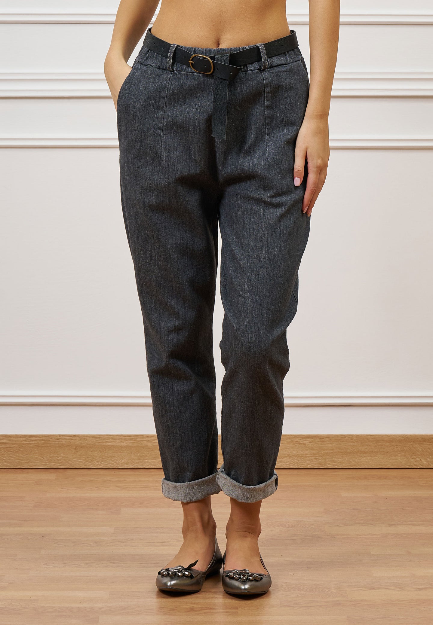 Pantalone effetto denim con cintura