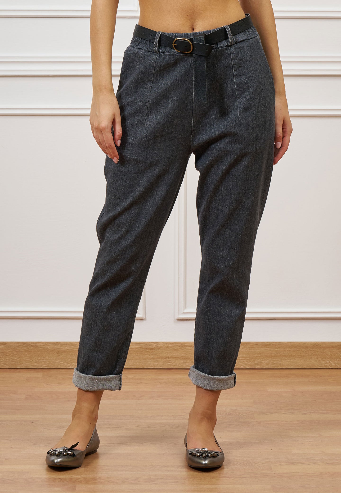 Pantalone effetto denim con cintura