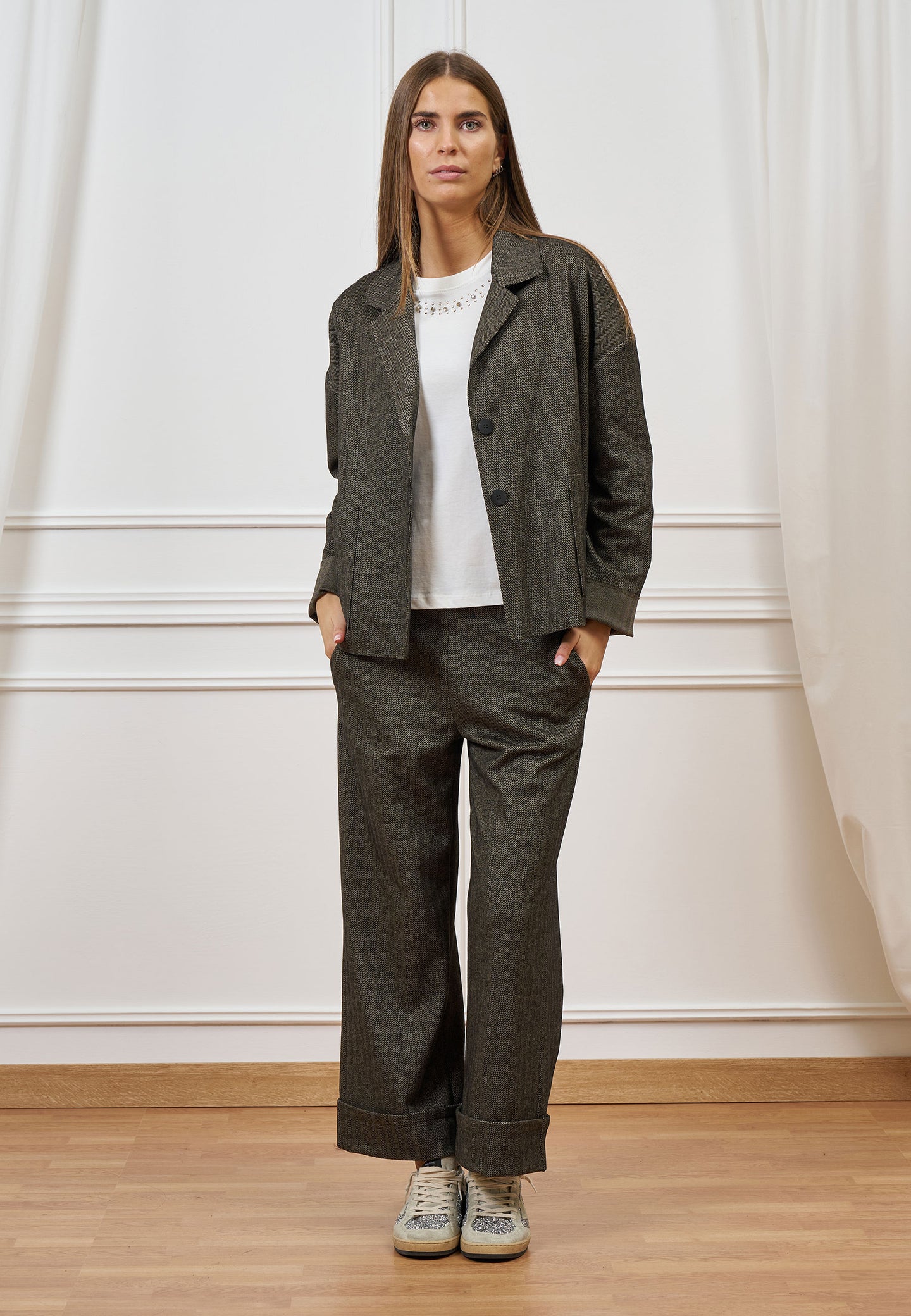 Pantalone in jersey spinato