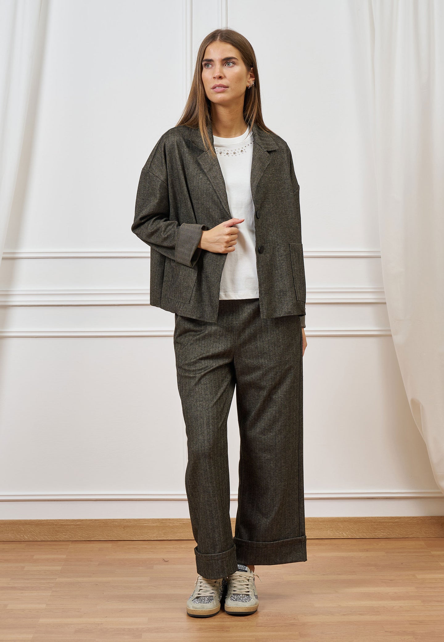 Pantalone in jersey spinato