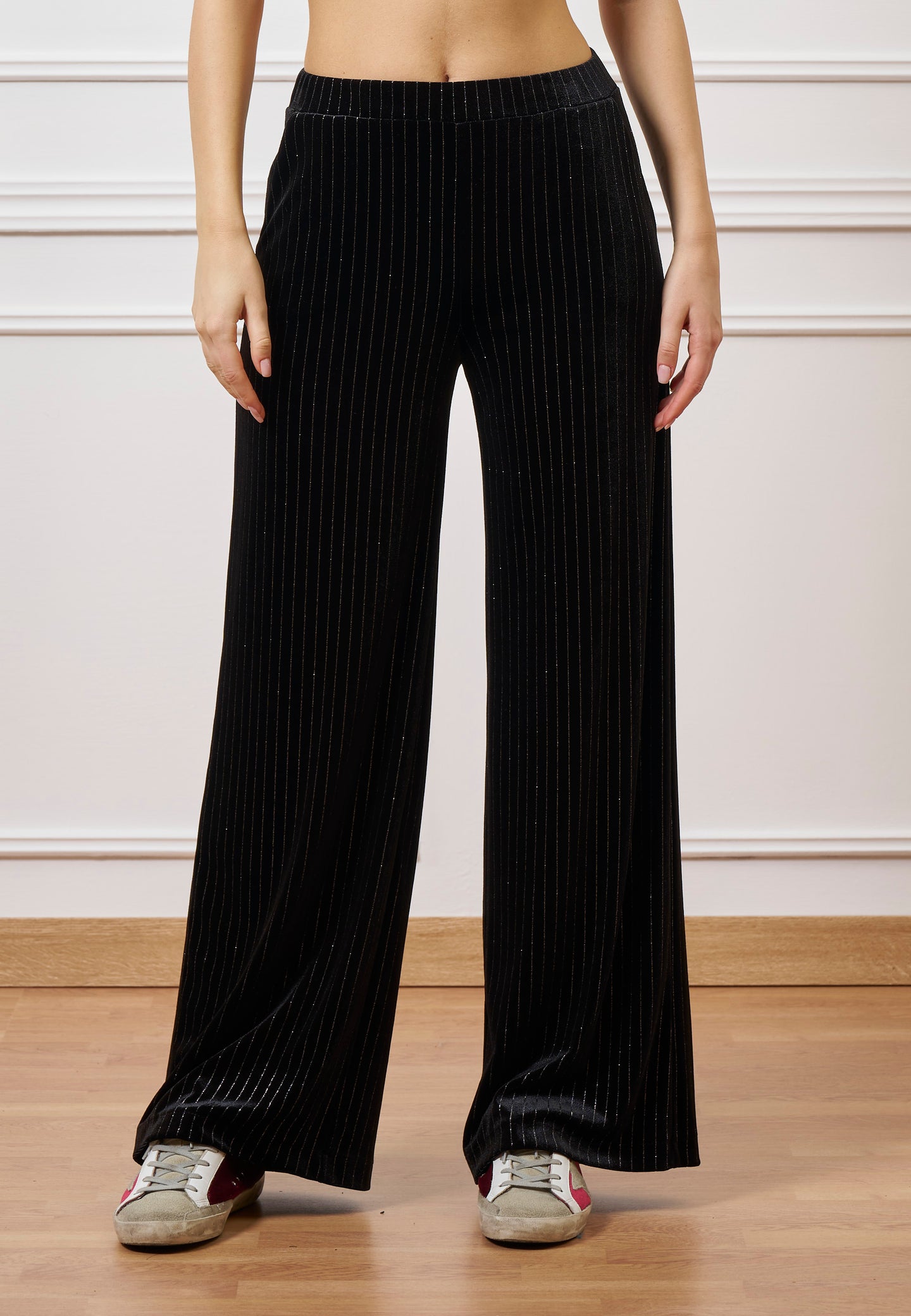 Pantalone in velluto gessato lurex