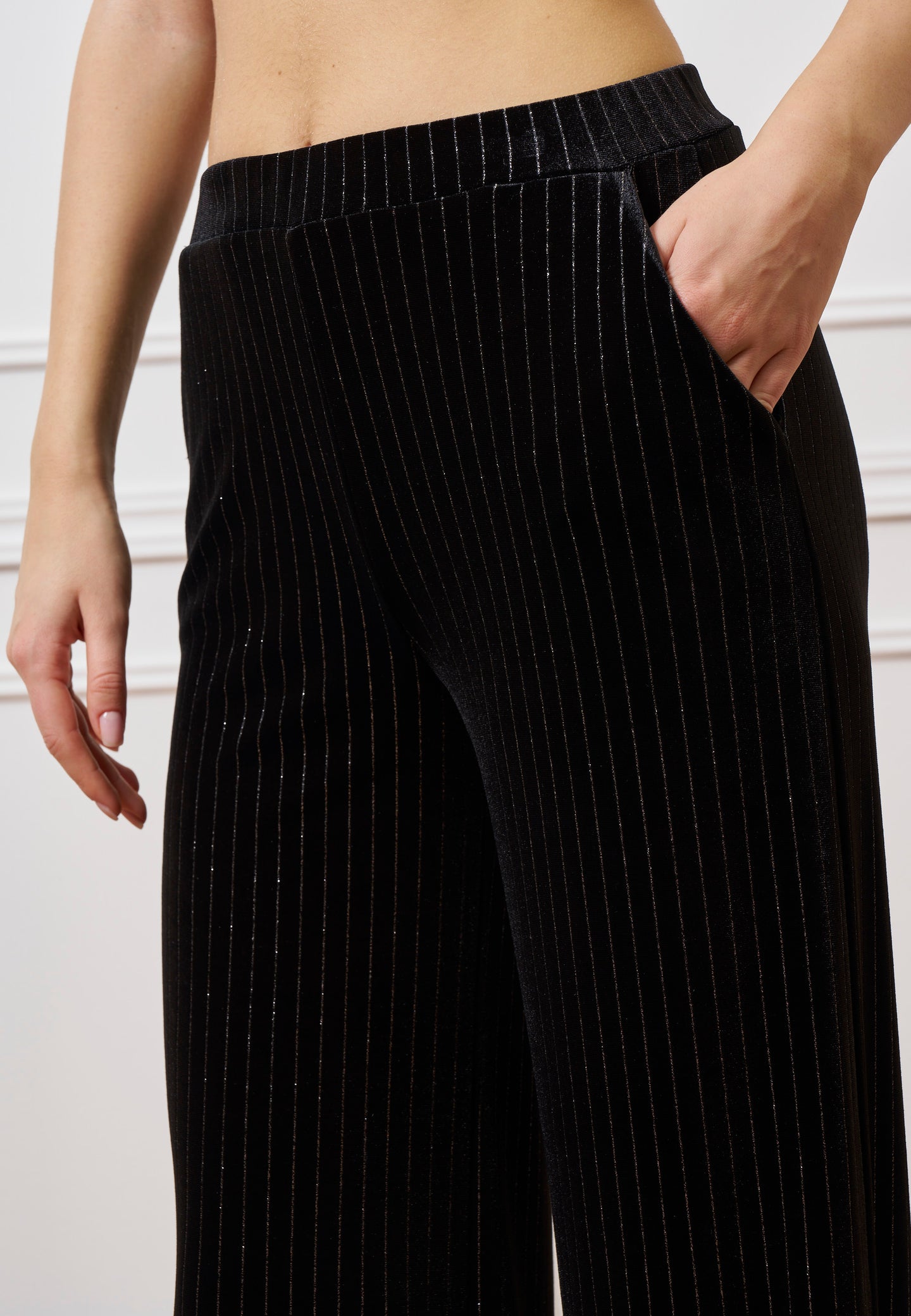 Pantalone in velluto gessato lurex