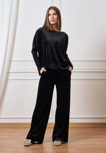 Pantalone in velluto gessato lurex