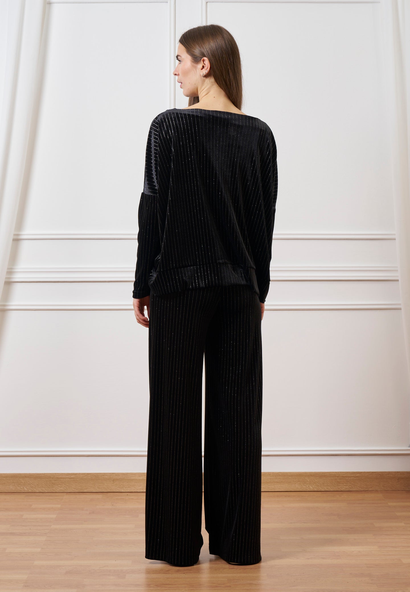 Pantalone in velluto gessato lurex