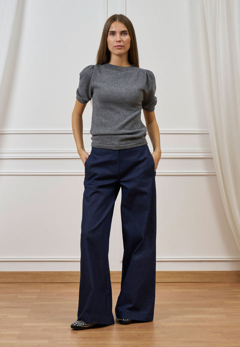 Pantalone palazzo effetto denim