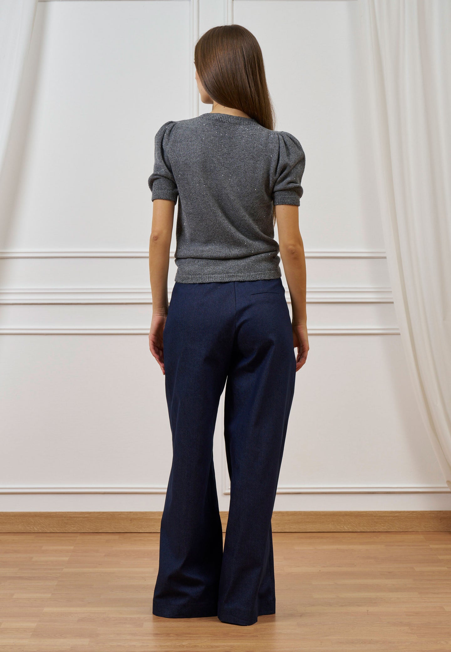 Pantalone palazzo effetto denim