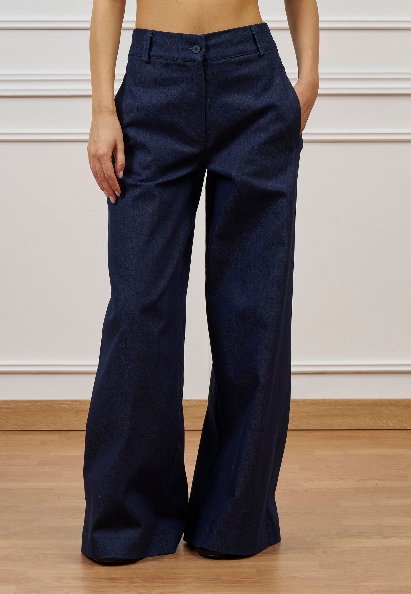 Pantalone palazzo effetto denim