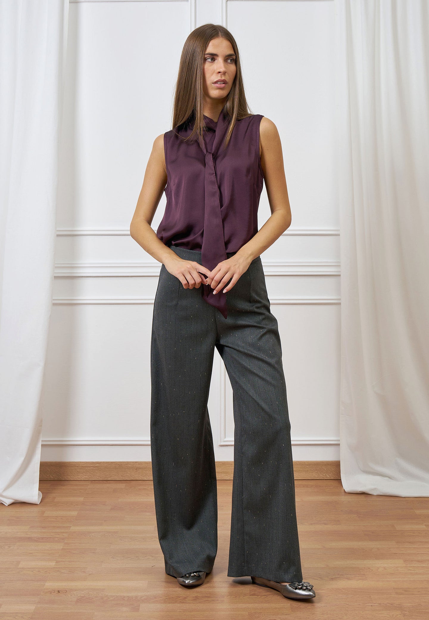 Pantalone palazzo gessato lurex