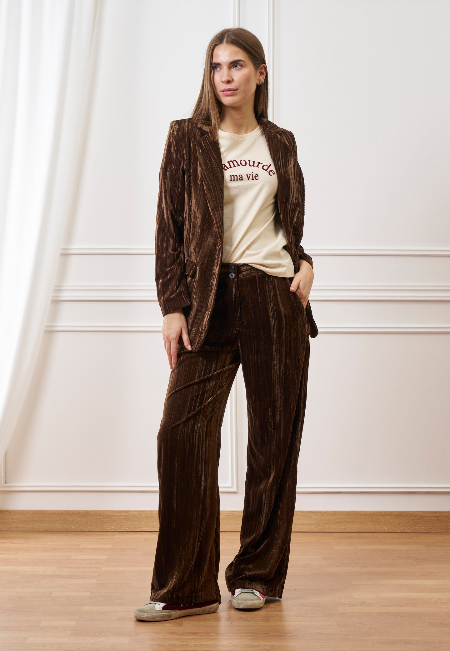 Pantalone palazzo in velluto martellato