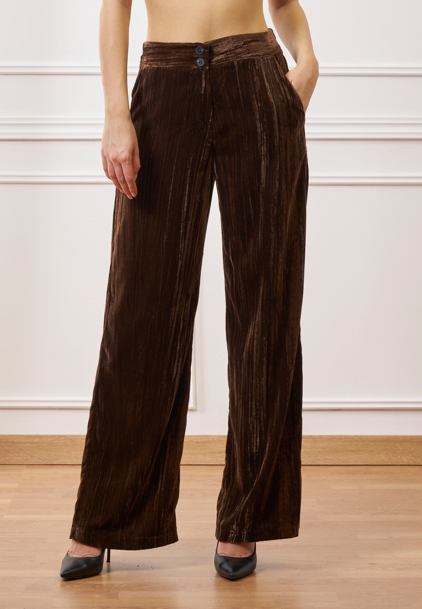 Pantalone palazzo in velluto martellato