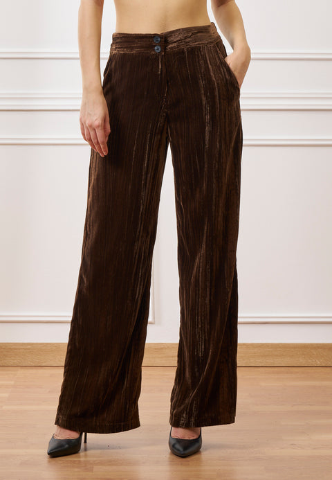 Pantalone palazzo in velluto martellato