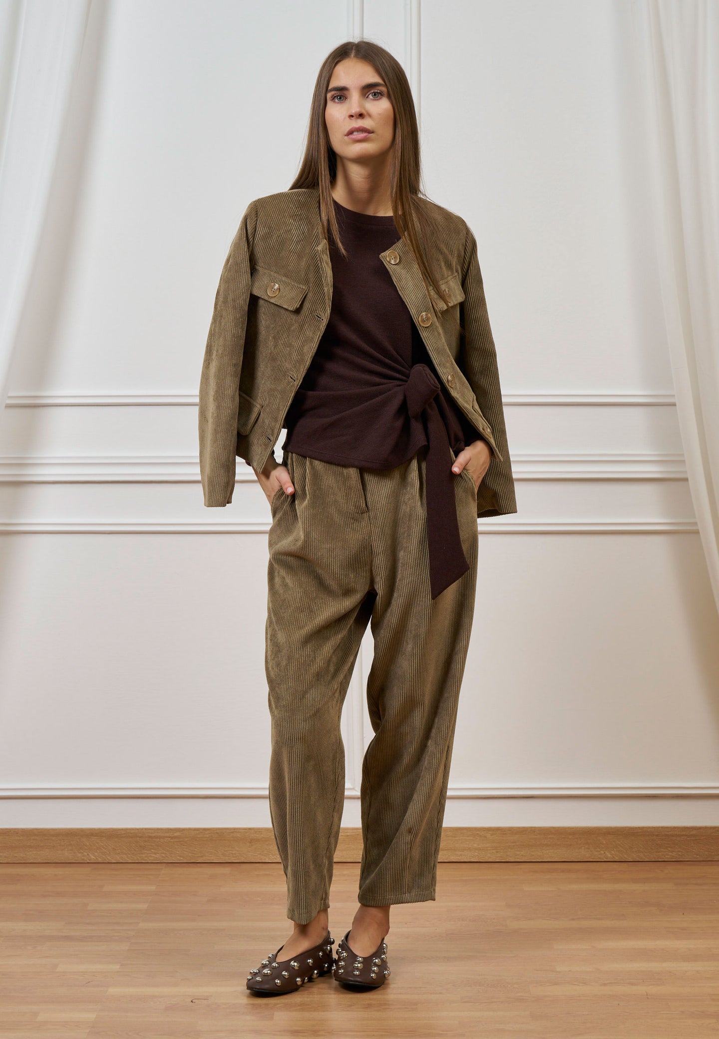 Pantalone pinces velluto