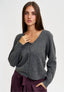 Cardigan a costine con scollo a v - GRIGIO SCURO