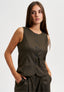 Gilet girocollo gessato con lurex - MILITARE