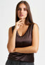 Blusa smanicata in raso di viscosa - MARRONE