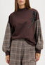 Felpa con inserti tartan e applicazione - MARRONE