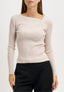 Maglia collo asimmetrico a costine - BEIGE