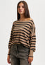Maglia over girocollo a righe - NERO/TABACCO