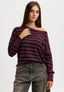 Maglia over girocollo a righe - NERO/BORDEAUX