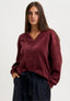 Maglia in ciniglia a coste con scollo a V - BORDEAUX