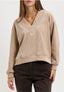 Maglia in ciniglia a coste con scollo a V - BEIGE