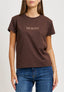 T-shirt scritta ricamata “pausa” - NOCCIOLA