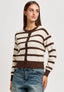 Cardigan girocollo a righe - MARRONE