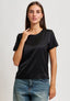 Blusa girocollo in raso - NERO