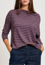 T-shirt over a righe collo a barca - BLU