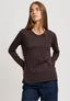 T-shirt manica lunga con nodo in vita - MARRONE