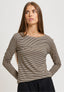 T-shirt righe collo a barca - BEIGE/NERO
